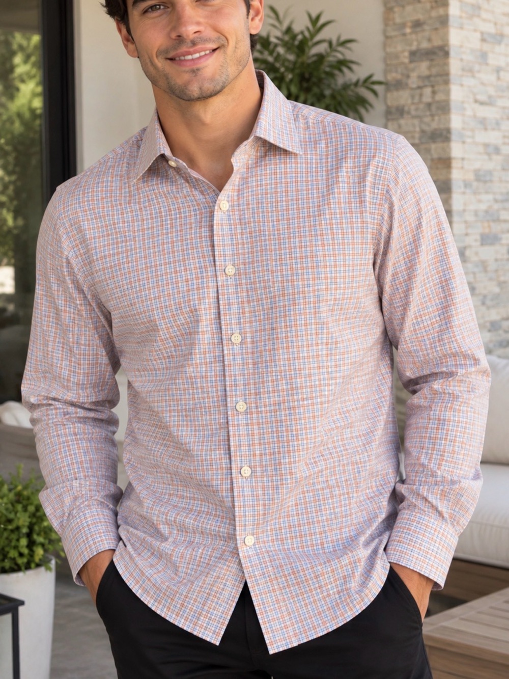 Nordstrom Tech-Smart Trim Fit Plaid Dress Shirt Coolmax 18½ 36/37 2XL NWT